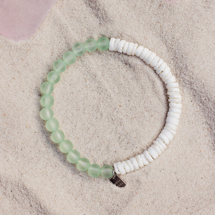 Puka Shell and Frosted Bead Stretch Bracelet PuraVida