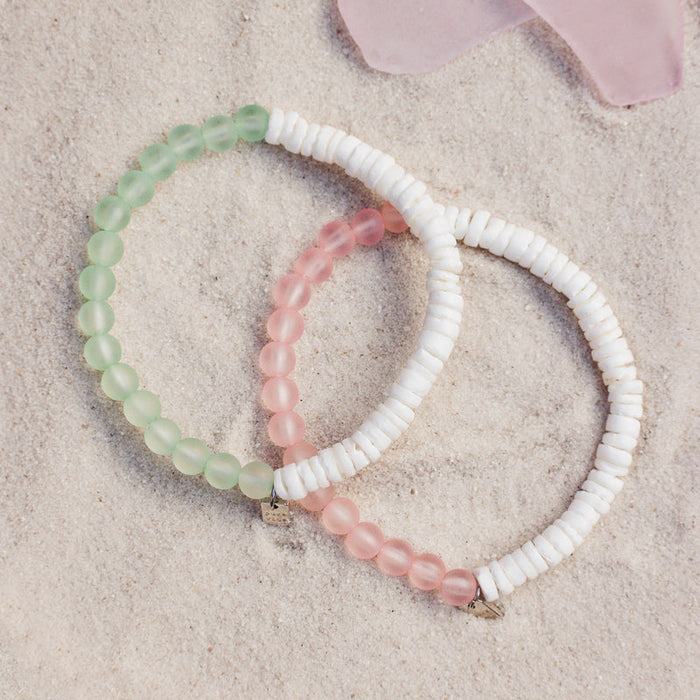 Puka Shell and Frosted Bead Stretch Bracelet PuraVida
