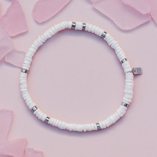 Silver and White Puka Shell Stretch Anklet PuraVida