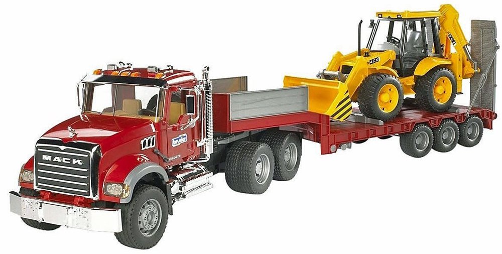 Bruder Mack Granite Flatbed Truck with JCB Loader Backhoe 02813