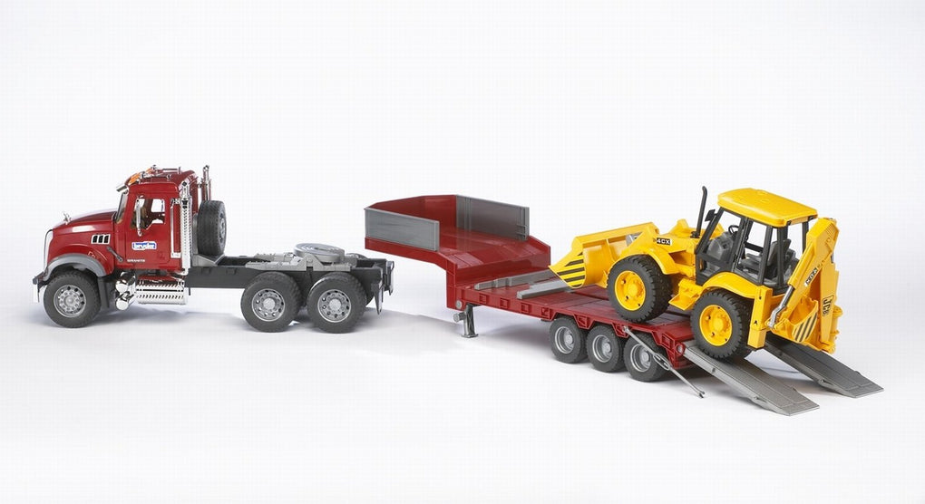 Bruder Mack Granite Flatbed Truck with JCB Loader Backhoe 02813
