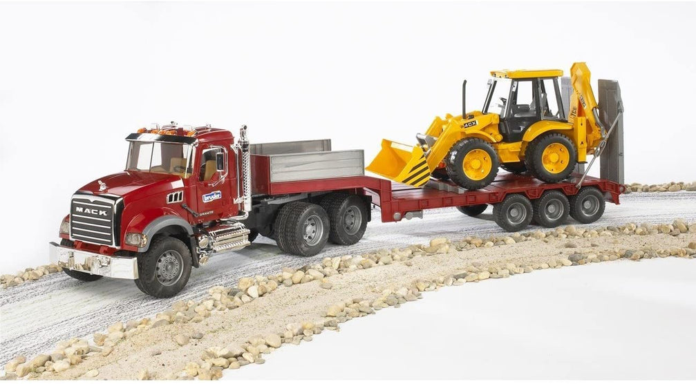 Bruder Mack Granite Flatbed Truck with JCB Loader Backhoe 02813