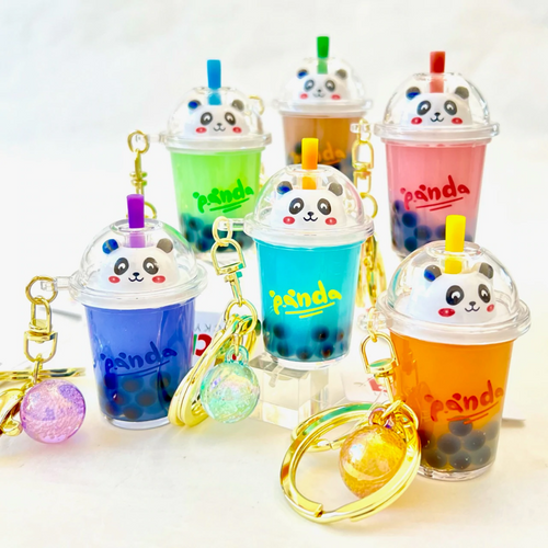 Boba Tea Panda Charm Keychain
