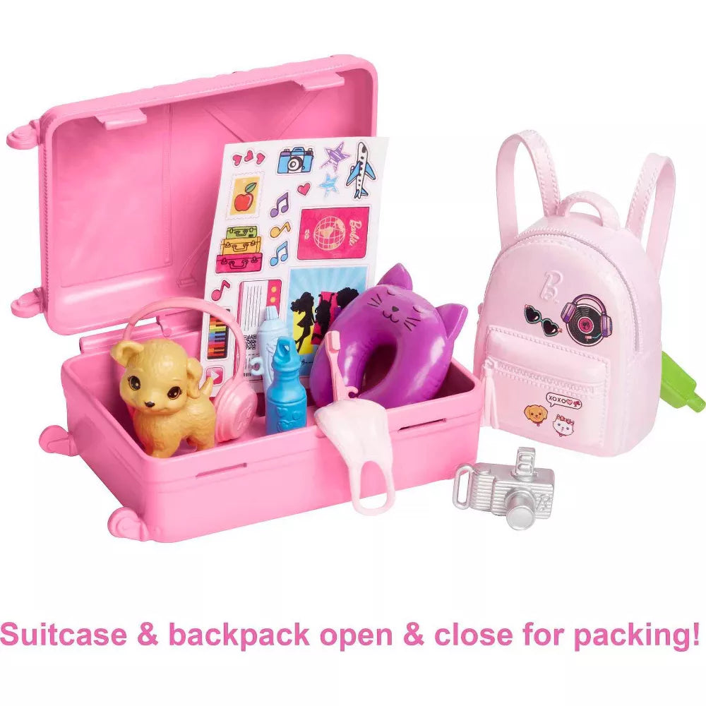 Barbie Doll And Accessories, 'Malibu' Travel Set With Puppy And 10+ Pieces Including Working Suitcase