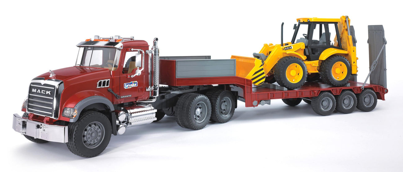 Bruder Mack Granite Flatbed Truck with JCB Loader Backhoe 02813